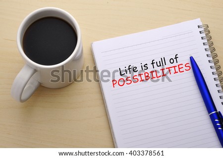 "Life Quote" Word on Note Book with Cup of Coffee