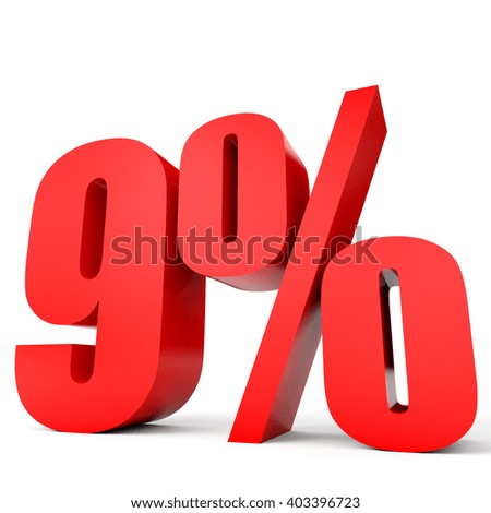 Discount 9 percent off. 3D illustration on white background.