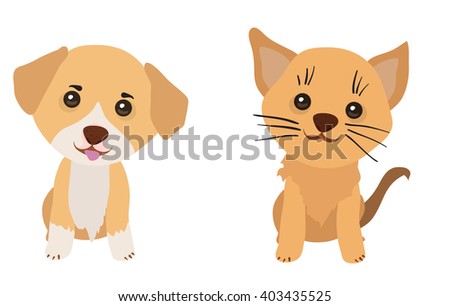 Cute cat and dog. Funny cartoon vector animals on transparent background. 