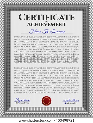 Grey Certificate template or diploma template. Complex background. Vector pattern that is used in currency and diplomas.Superior design. 