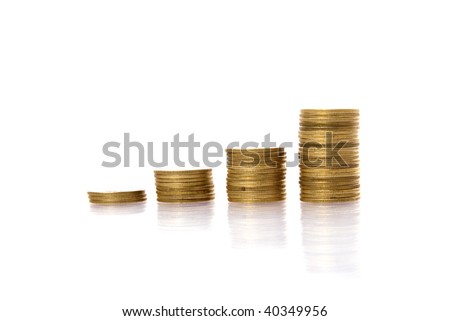Golden coins isolated on white background