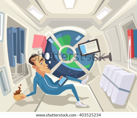 Astronaut in zero gravity. Vector flat cartoon illustration Royalty-Free Stock Photo #403525234