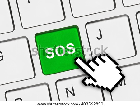 Computer keyboard with SOS key - technology background