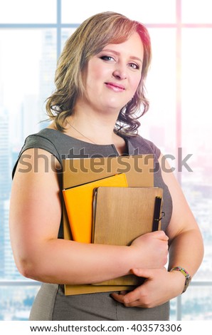 young caucasian plus sized business woman portrait