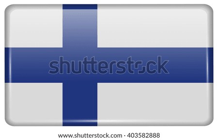 Flags of Finland in the form of a magnet on refrigerator with reflections light. Vector illustration