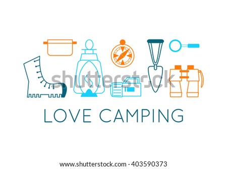camping emblems. color camping symbols. Set of equipment icons isolated on white.  Vector illustration