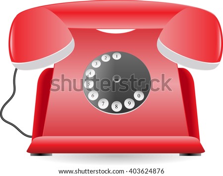 Red retro telephone on white background