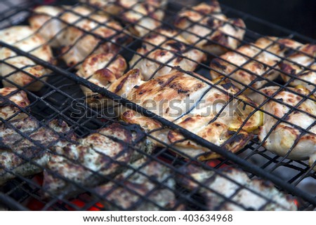 Meat roasted on the grill. Meat on the grill