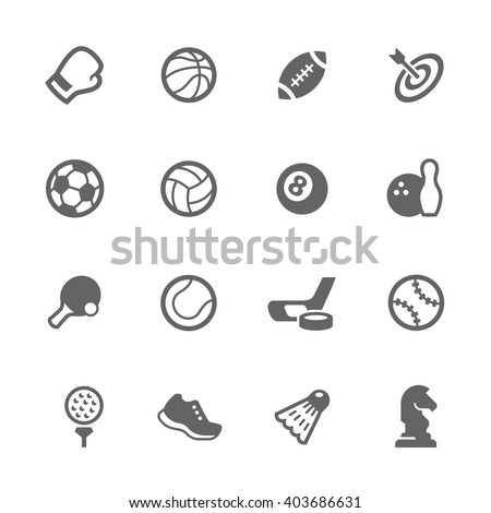 Simple Set of Sport Equipment Related Vector Icons. Contains Such Icons as Football, Ice Hockey, Chess, Sneakers and more.