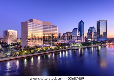 Jacksonville, Florida, USA downtown skyline on St. Johns River.