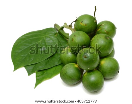 fresh betel nut and betel leaf isolated on white background