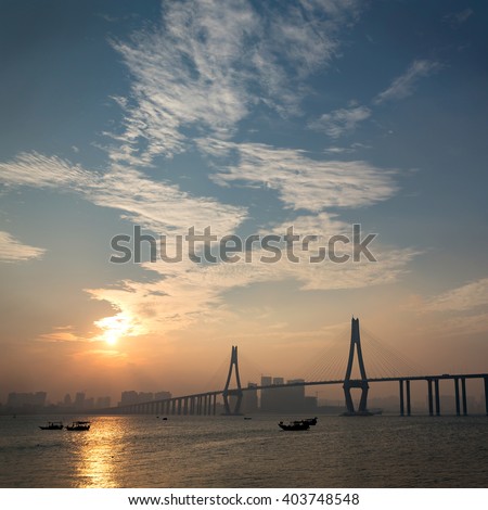 The bridge in the evening sky background