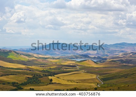 Misty Landscape of Sicily with Lake in the Spring