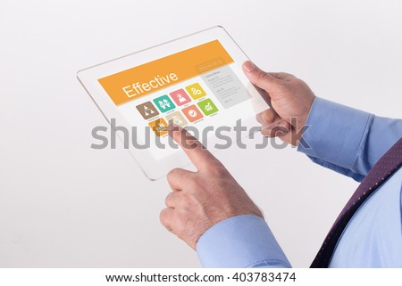 Hand Holding Transparent Tablet PC with Effective screen