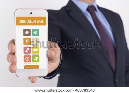 Man showing smartphone Curriculum Vitae on screen