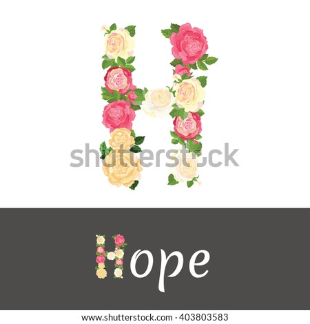 Beautiful roses in the shape of the letter H, an alphabet of roses