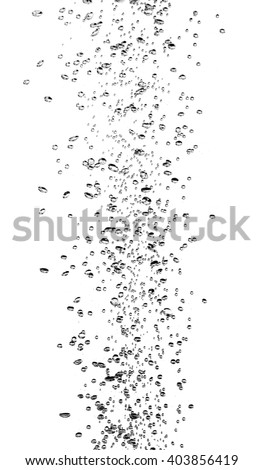 Close up of air bubbles in the water isolated on white background