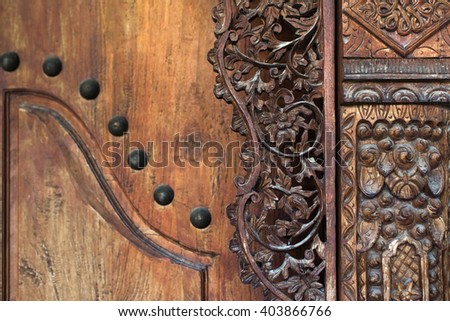 Wood carving part of vintage door in balinese style