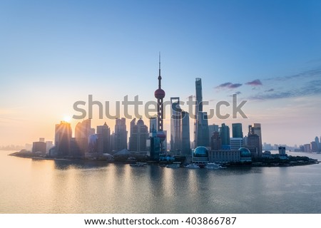 attractive city skyline in shanghai on the early morning