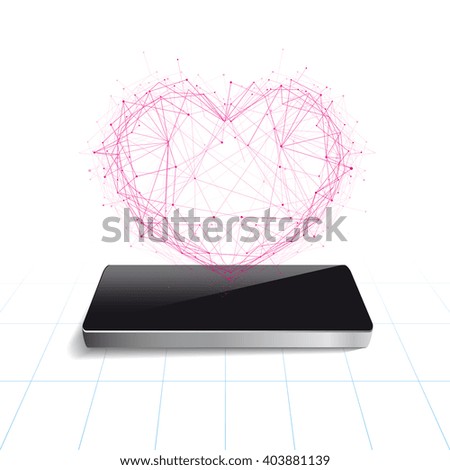 Red Heart on Screen smart-phone,  icon isolated on white background