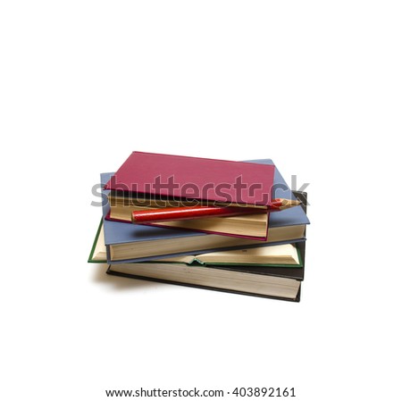 Pile of books and pencil on a white background 