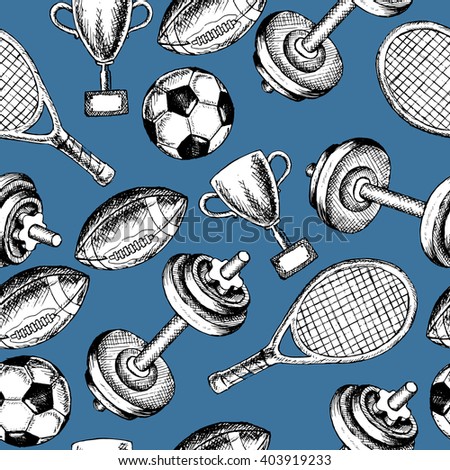 Sketch sport seamless pattern. Hand drawn vector illustration