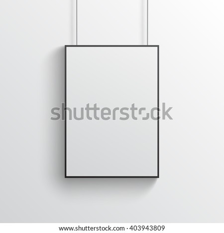White poster with black frame mockup on grey wall Royalty-Free Stock Photo #403943809