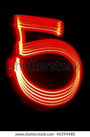 Number "5" made of red light
