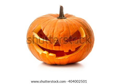 Halloween pumpkin head jack lantern isolated on white background Royalty-Free Stock Photo #404002501