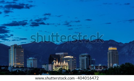View of Salt Lake city skyline at night 