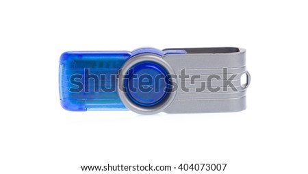 blue USB memory stick isolated on white background