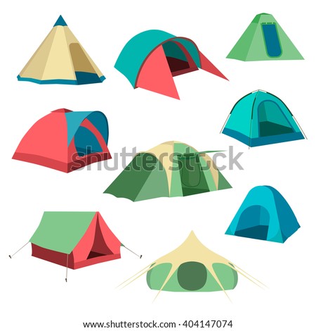 Set of tourist tents icon. Collection camping tent icon. Vector illustration eps10 Royalty-Free Stock Photo #404147074