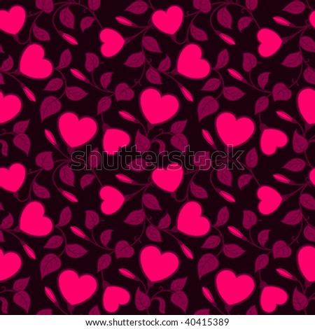 Ornamental floral background with pink hearts - vector