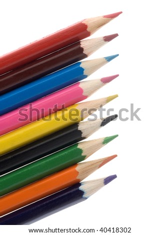 Assortment of colored pencils closeup