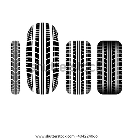 Set of four tire track silhouettes isolated on white background