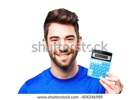 young man holding calculator