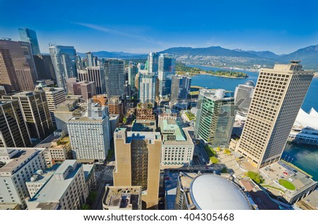 Panoramic view of the Vancouver Downtown. Canada.