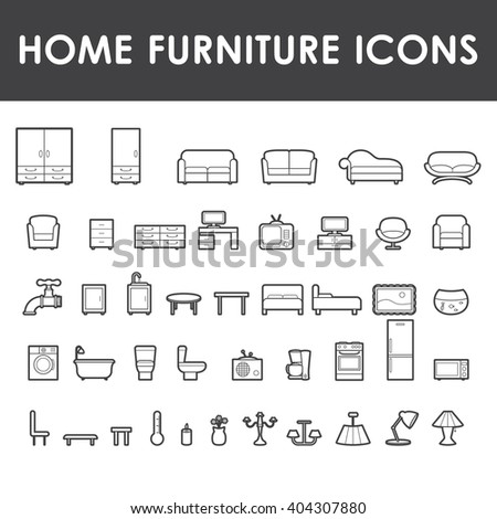Home furniture outline icons isolated on white background