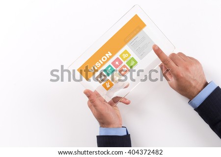 Hand Holding Transparent Tablet PC with Vision screen