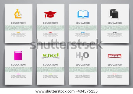 Corporate identity vector templates set with doodles education theme