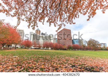 cityscape and skyline of portland on view from park