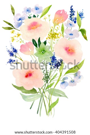 Watercolor floral composition. Clipping path included. Fast isolation. Hi-res file. Hand painted. Raster illustration.