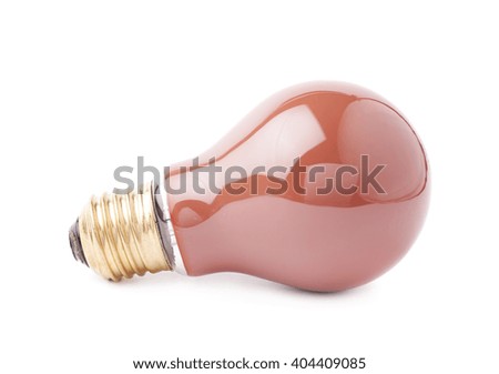 Single electric red bulb lying on its side, isolated over the white background