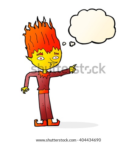 fire spirit cartoon with thought bubble