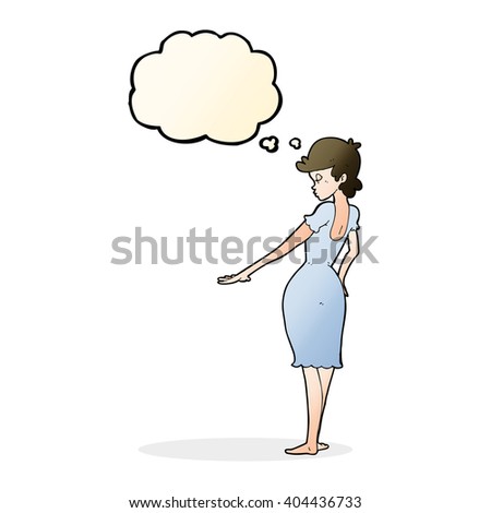 cartoon pretty woman looking at nails with thought bubble