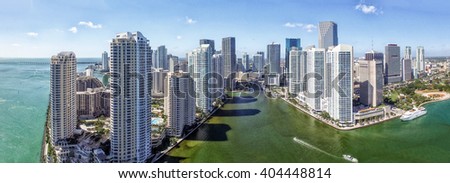 Downtown Miami skyline, beautiful aerial view on a sunny day.