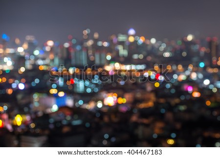 Defocused lights in the Bangkok city in Thailand. the bokeh light from light of building and traffic in the city, abstract background