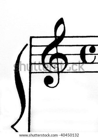 Treble clef on sheet music (manuscript) with common time signature and ledger lines.