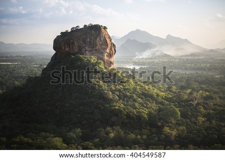 Sigiriya Lion Rock fortress and landscape in Sri Lanka. Royalty-Free Stock Photo #404549587