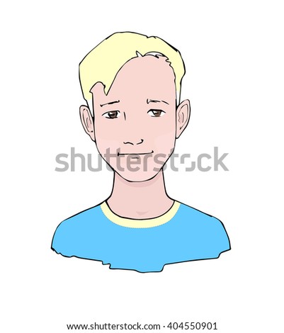 Hand drawn vector illustration "Positive boy with blonde hair"